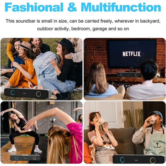 Portable Wireless Sound Bar, Home Mini Bluetooth Speaker with Multi-Color Lights - Picture 5 of 7